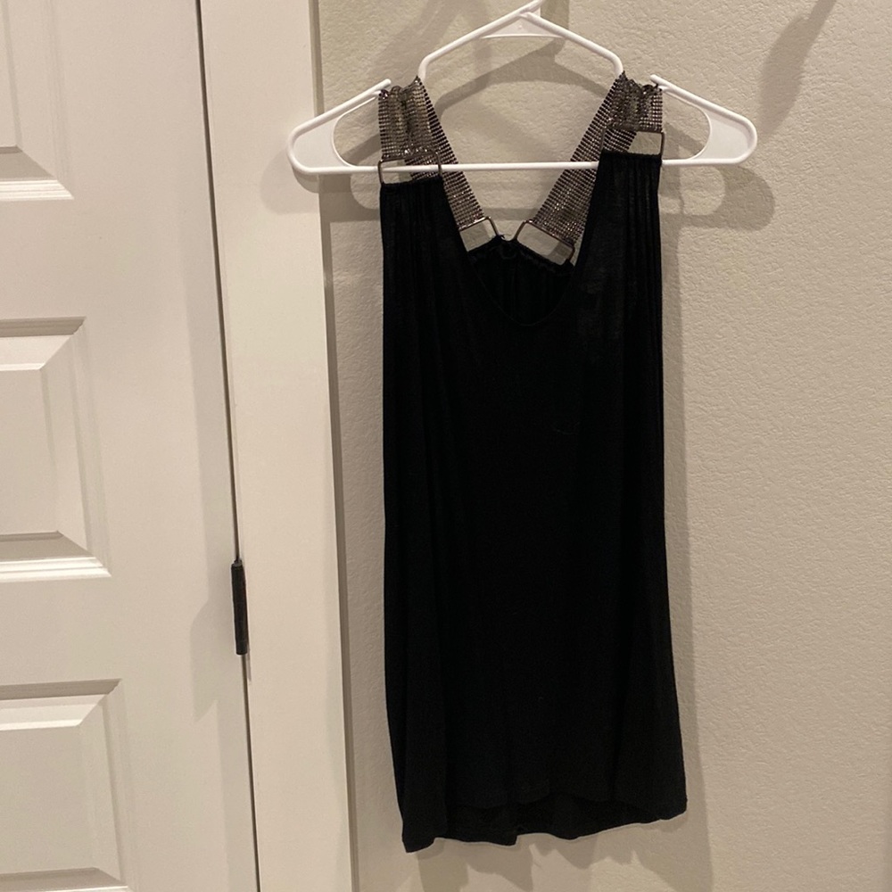VGUC Bebe Black Going Out Tank Top Sparkle Silver Straps by Bebe Size S Small
